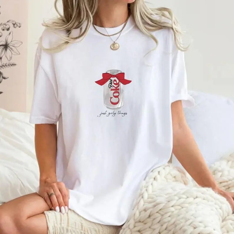 Coquette Aesthetic Crewneck Tee, Diet Coke shirt, Cherry Coke, Bow, Trendy Top Womenswear Hoodie, Sweatshirt
