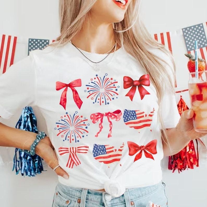 Coquette American Flag Shirt, American Girl Shirt, Coquette Bow, 4th of July Shirt, America Shirt, Freedom, American Flag...