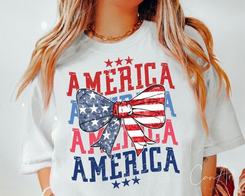 Coquette American Flag, 4th Of July, Fourth Of July Print T-Shirt Hoodie, Sweatshirt | UrbanDripWear.com