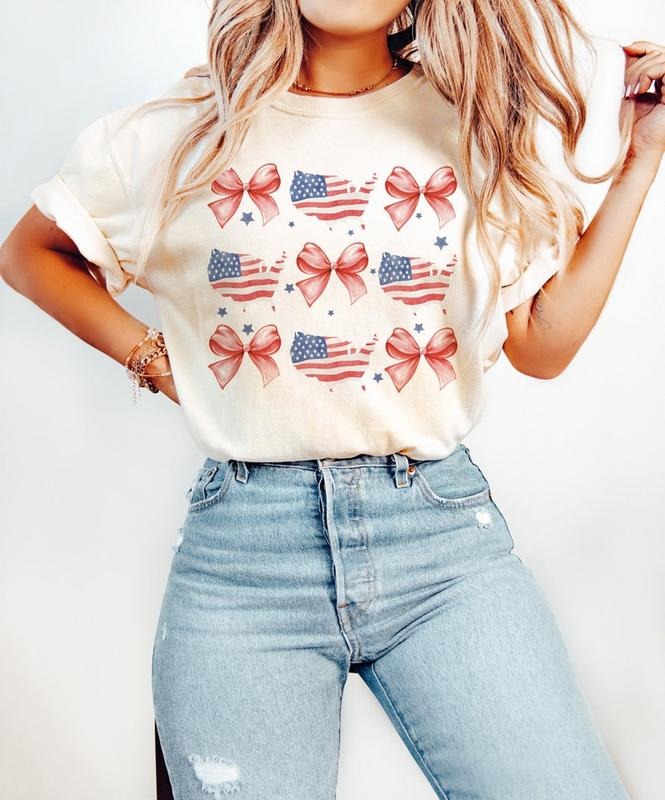 Coquette American Flag, Coquette Bow, 4th of July sublimation, America Tshirt Hoodie, Sweatshirt | UrbanDripWear.com