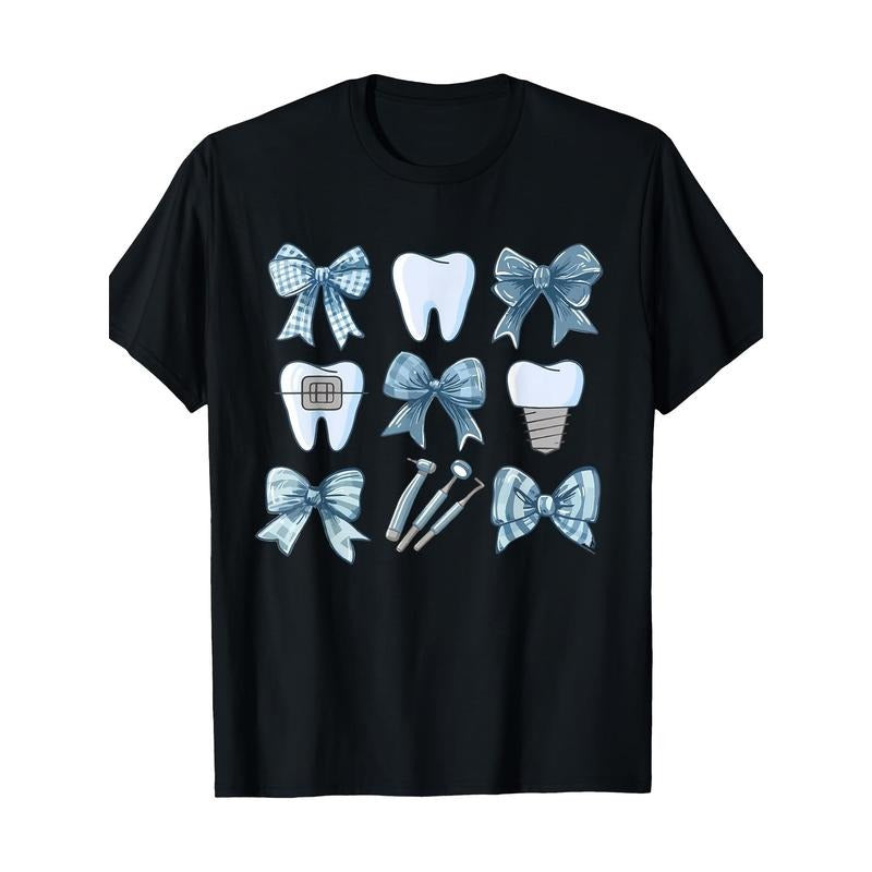 Coquette Bow Cute Teeth Dentist Squad Dental Assistant T-Shirt Made in USA Hoodie, Sweatshirt | UrbanDripWear.com