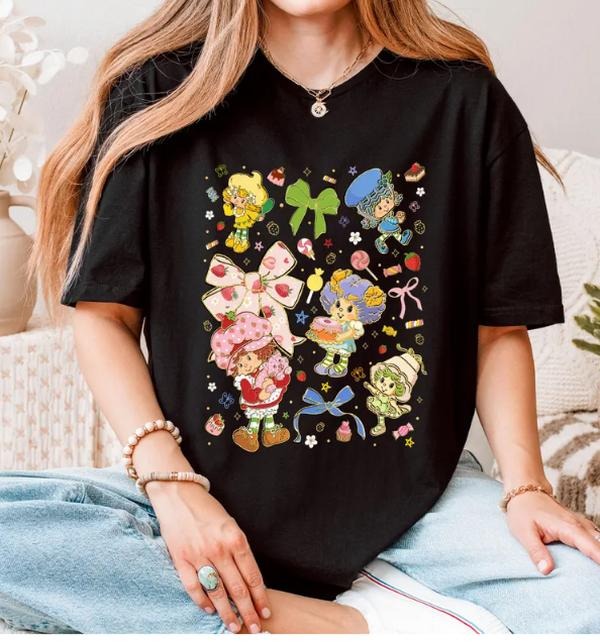 Coquette Bow Glitter Strawberry Shortcake Shirt, 80's Cartoon Characters Rainbow Shirt Hoodie, Sweatshirt | UrbanDripWear.com