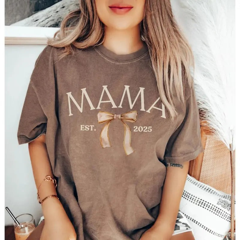 Coquette Bow Mama Shirt, Customized Mama T-Shirt, Coquette Mama Sweatshirt For Mothers Day, New Mom Tee Shirt, Gift For...