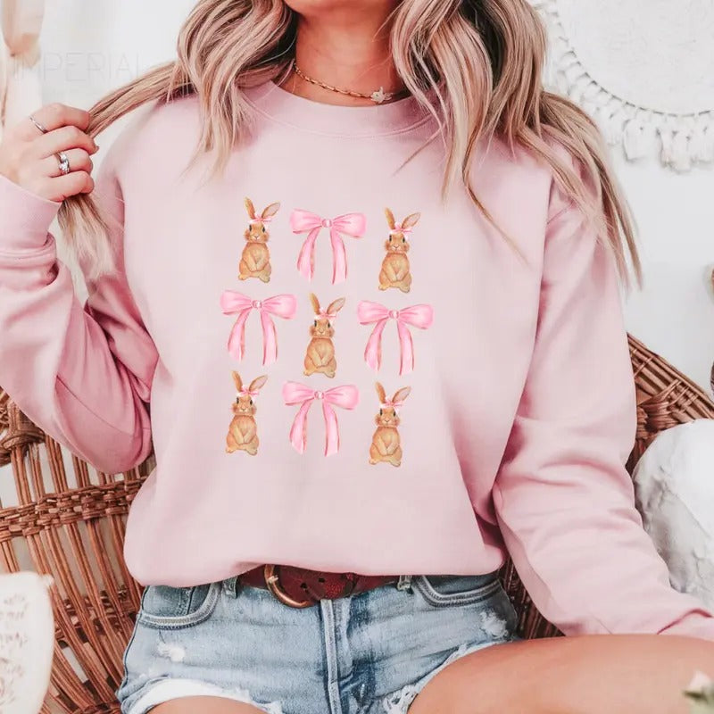 Coquette Bunny Collage Printed Sweatshirt, Bunny Collage Sweatshirt, Coquette Bunny Collage Sweater, Printed Comfort...