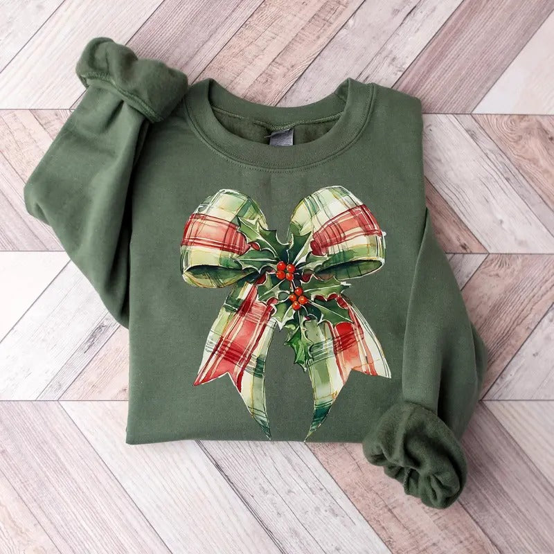 Coquette Christmas Bow Sweatshirt, Christmas Bow Sweater, Winter Holiday Crewneck, Winter Sweatshirt, Xmas Holiday Party...