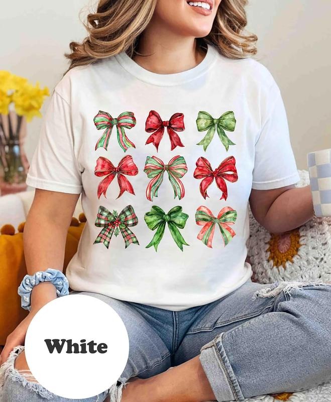 Coquette Christmas Bow Sweatshirt, Christmas Coquette Bow Tee Shirt, Holiday Coquette Shirt, Christmas Bow Girly Sweater,...
