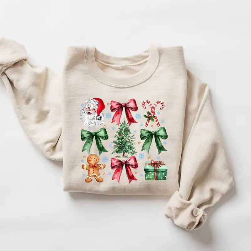 Coquette Christmas Bow Sweatshirt, Coquette Bow Sweatshirt, Christmas Santa Sweatshirt, Christmas Tree Shirt, Gingerbread...