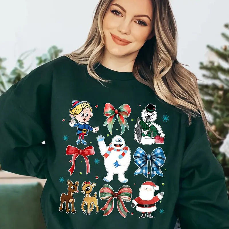 Coquette Christmas Rudolph Sweatshirt, Coquette Rudolph Reindeer T-Shirt, Rudolph The Red Nosed Reindeer Shirt, Christmas...