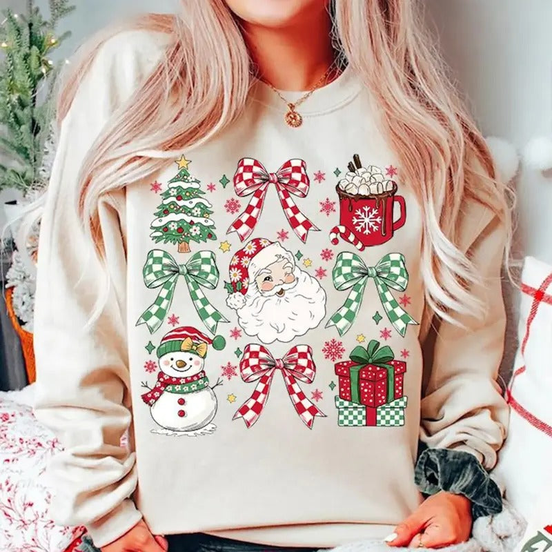 Coquette Christmas Santa Sweatshirt, Santa Claus Christmas T-Shirt, Christmas Coquette Sweater, Santa Coquette Bow...