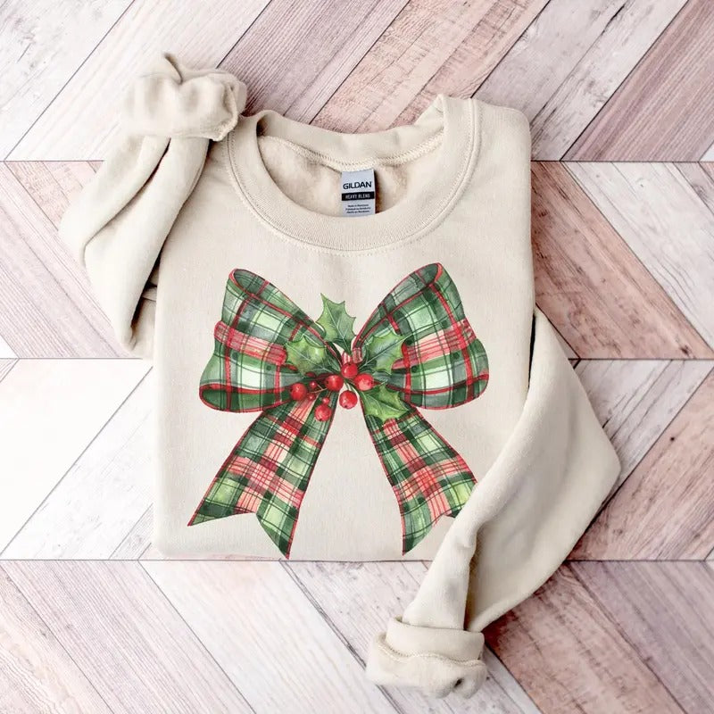 Coquette Christmas Sweatshirt Bow Sweater Holiday Cute Winter Sweatshirt Cotton Underwear Menswear Hoodie T-Shirts