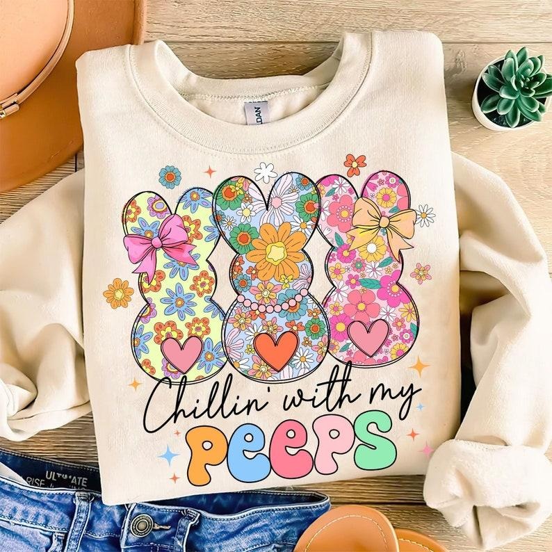 Coquette Easter Bunny Floral Sweatshirt Retro Easter Girly Easter Kids Bow Bunny Spring Floral T-Shirts, Hoodie