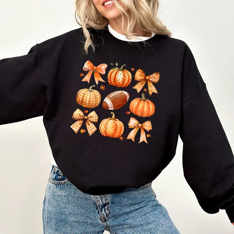 Coquette Fall Sweatshirt, Fall Football Pumpkin Sweatshirt, Fall Vibes Sweatshirt, Pumpkin spice Sweatshirt, Fall design,...