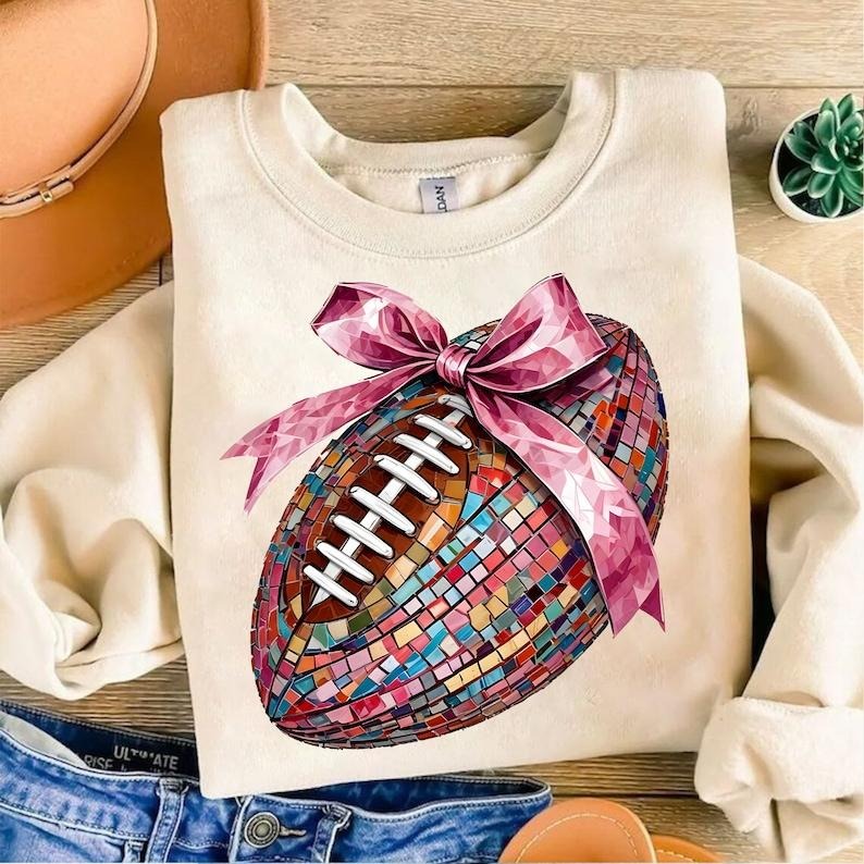 Coquette Football Bow , Football Mom Game Day,  Sports Sweatshirt T-Shirts, Hoodie | UrbanDripWear.com