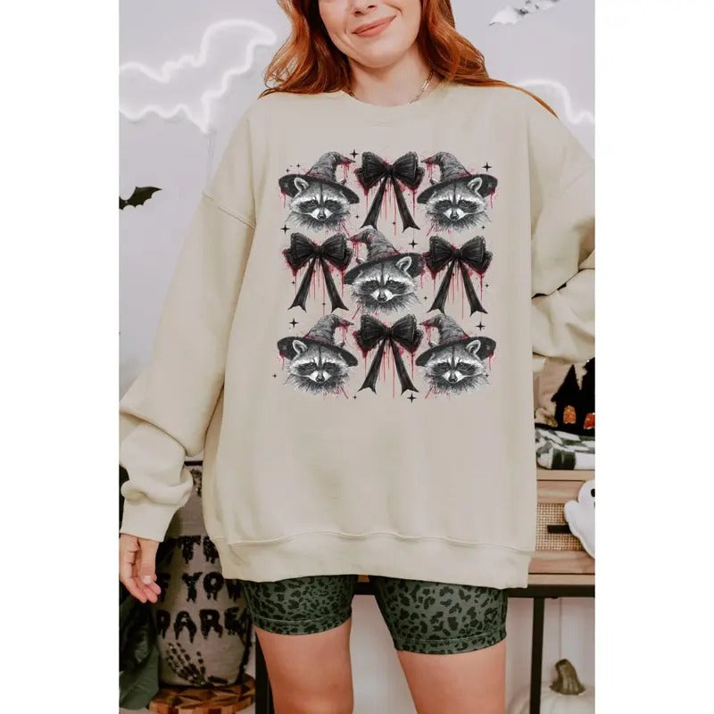 Coquette Halloween Feral Raccoon Sweatshirt For Women, Raccoon Lovers, Raccon Tee, Oversized Tee, Raccoon Gift Casual...