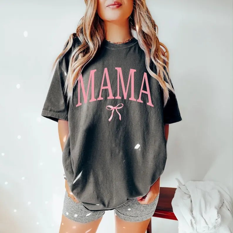 Coquette Mama Comfort Colors T-Shirt, Coquette Bow T-shirt for Mom, Mothers Day Gift, Girly Mama Outfit, Baby Shower Gift...