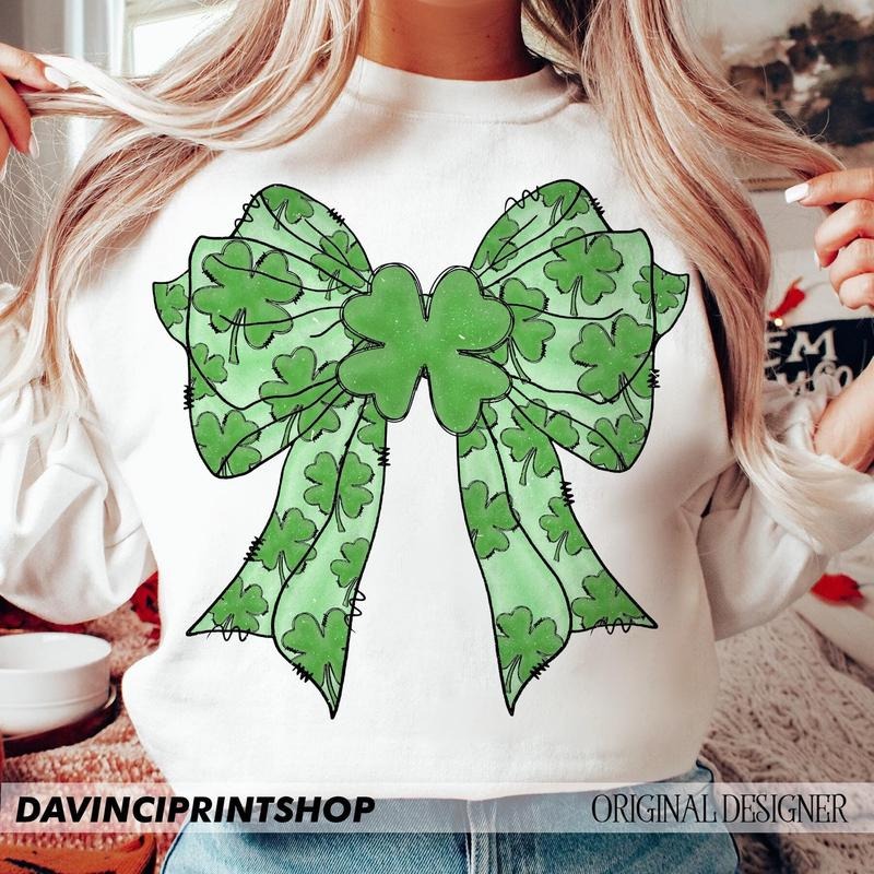 Coquette Patrick's Day Bow Patrick Day Shramrock Lucky Bow Lucky Irish Patrick Day Shirt Design Digital Download Hoodie,...