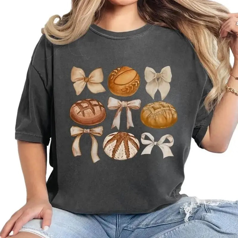 Coquette Sourdough T-Shirt, Women's Bread and Bows Graphic Tee, shirt hot trend 2025 Hoodie, Sweatshirt | UrbanDripWear.com