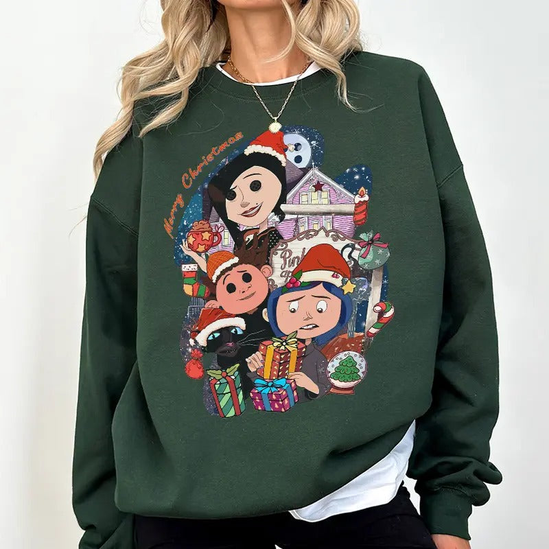 Coraline Chritsmas Movie Sweatshirt, Christmas Hoodie, Coraline Doll Holiday T-Shirts | UrbanDripWear.com