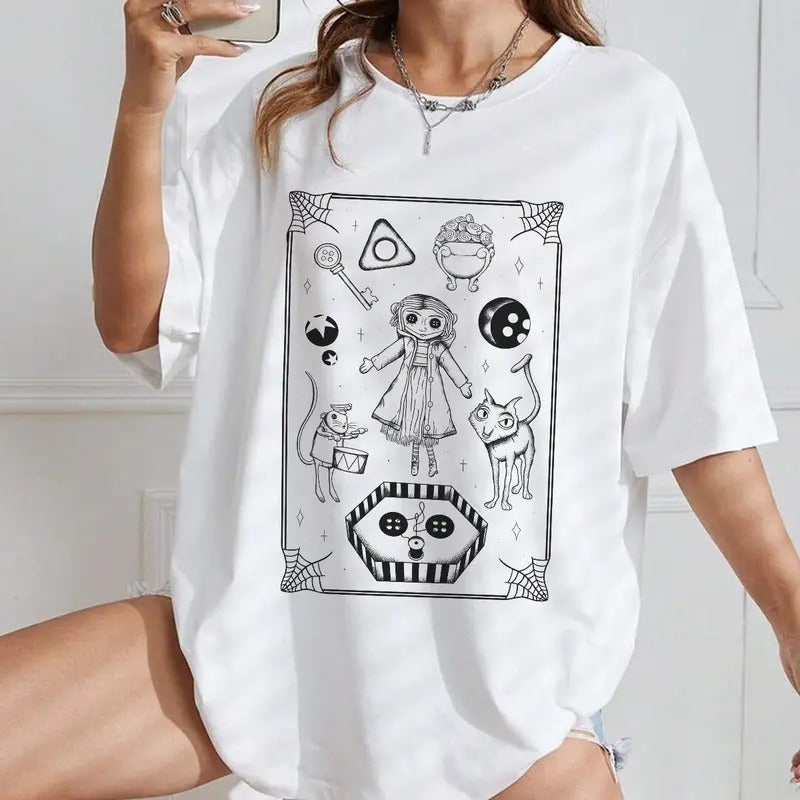 Coraline Doodle Sweatshirt, Coraline Horror Movies, Coraline Sweatshirt Hoodie, Halloween Movies, Christmas Gifts T-Shirts