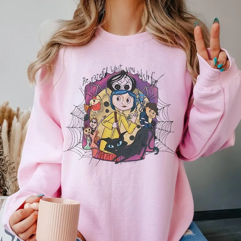 Coraline T-Shirt, Spooky Movie Halloween Sweatshirt, Halloween Coraline Hoodie, Spooky Coraline Doll Sweatshirt, Coraline...