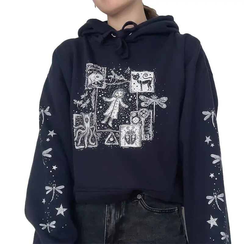 Coraline dreaming 2 sleeve style Hoodie, famous horror movies tshirt, Horror Character Shirt, Halloween Crewneck...