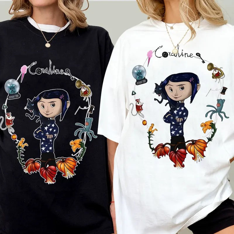 Coraline in Another World Shirt, Coraline horror movies tshirt, Horror Character Shirt, Halloween Crewneck Sweatshirt Hoodie