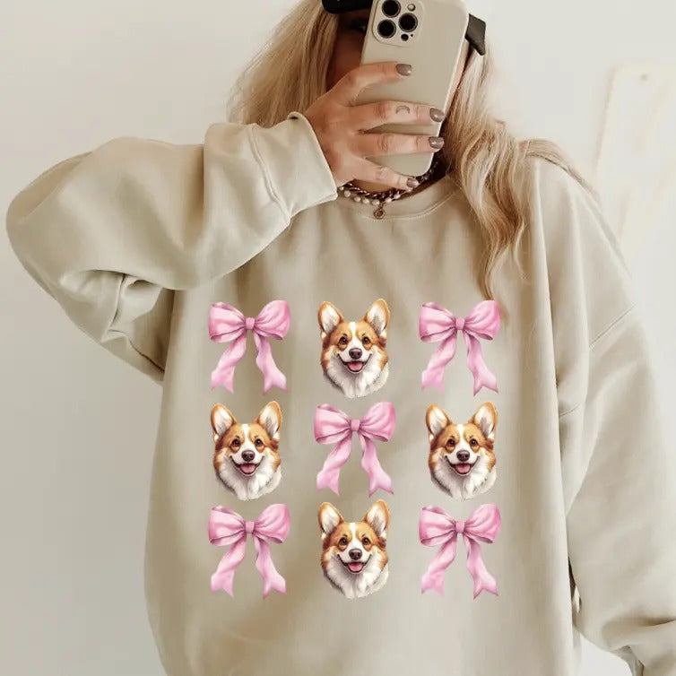 Corgi with Bows Sweatshirt ~ Sweatshirt Unisex Apparel Relaxed Fit Printed in the USA Clothing Womenswear Casual and...