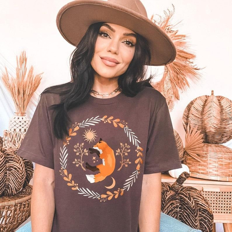 Cottagecore Fox T Shirt Hoodie Sweater, Cottagecore Clothes, Botanical Boho Nature T Shirt, Vintage Nature Animal Lover...