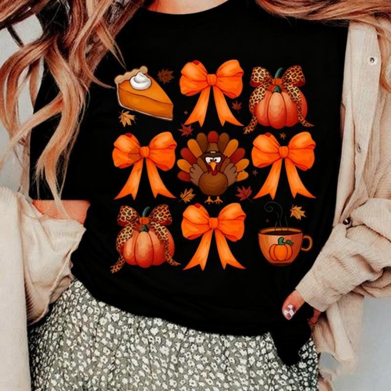 Cotton Coquette Bow Pumpkin Pie Turkey Thanksgiving Autumn Fall T-Shirt Hoodie, Sweatshirt | UrbanDripWear.com