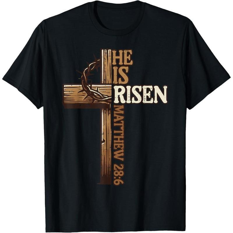 Cotton Short Sleeve  T-Shirt Easter Cross He Is Risen Jesus Christian Men Kid Youth T-Shirt style 02 Hoodie, Sweatshirt