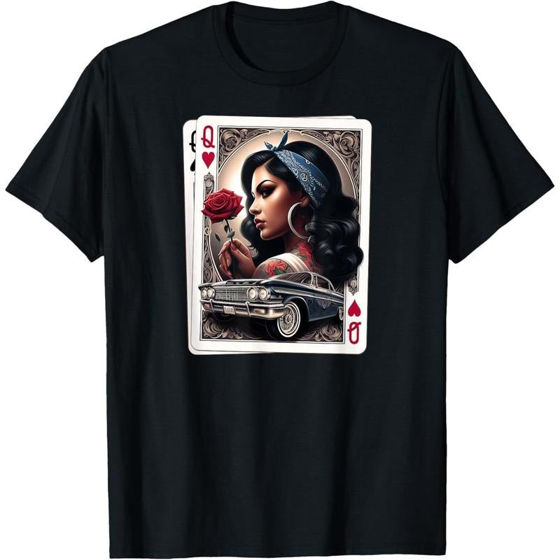 Cotton Short Sleeve  T-Shirt Lowrider Chicana Chicano Shirt Retro Low Rider Chicano Art T-Shirt Hoodie, Sweatshirt