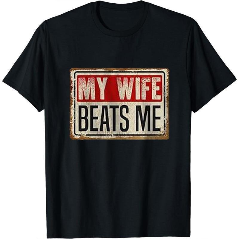 Cotton Short Sleeve T-Shirt Funny My Wife Beats Me Shirt, American Flag Husband and Wife Shirts, Husband Shirt for Men,...