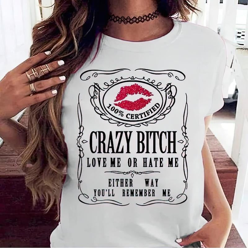 Cotton Short Sleeve Women's Funny Graphic Tees Crazy Bitch Shirt Short Sleeve TShirt Casual T-shirt for Men Women style...