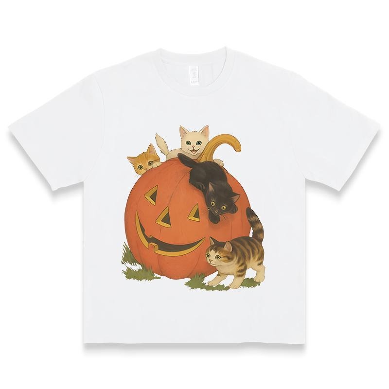 Cotton Vintage 90s Cat Halloween Comfort Colors Shirt, Retro Cute Cats Fall Vibes T-shirt, Vintage Jack-o-lantern Graphic...