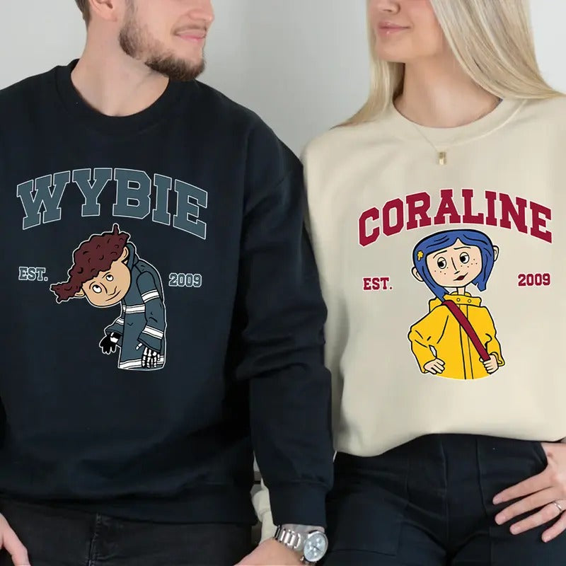 Couple Shirt, Wybie and Coraline Couple Sweatshirt, Cute Coraline T-Shirt, Valentine Movie Hoodie Shirt | UrbanDripWear.com