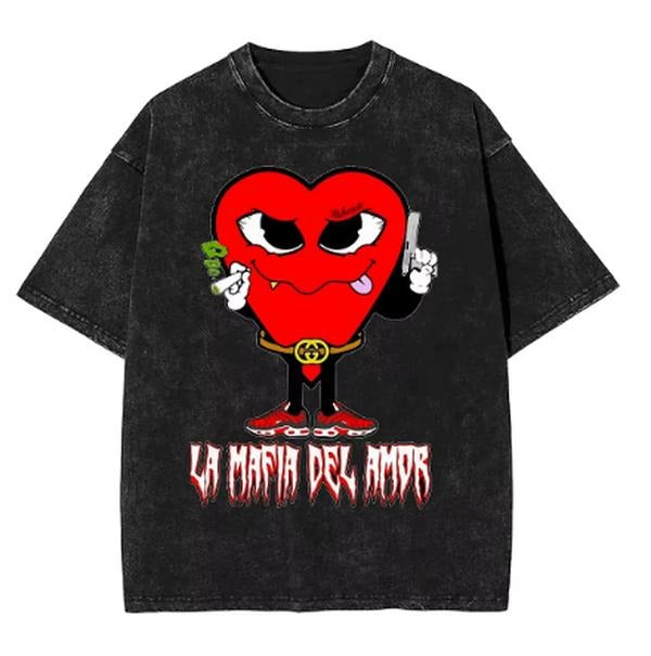 Couple T Shirt LOVE MAFIA Washed T-Shirts Hippie yung beef Summer Tees Y2K Retro Design Loose Tops Gift Idea, Gift For...