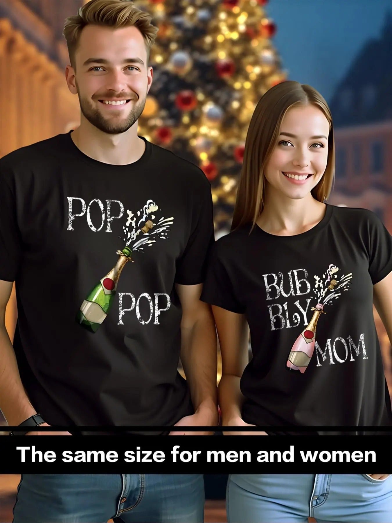 Couple's Bottle & Letter Print Short Sleeve Graphic Tee, Casual Round Neck T-shirt for Daily Wear, Couple's Clothing for...