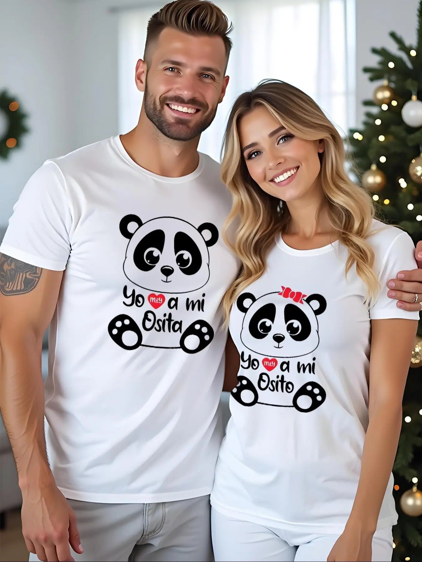 Couple's Panda & Letter Print Tee, Casual Comfy Round Neck Short Sleeve T-shirt for Daily Wear, Couple's Clothing for...