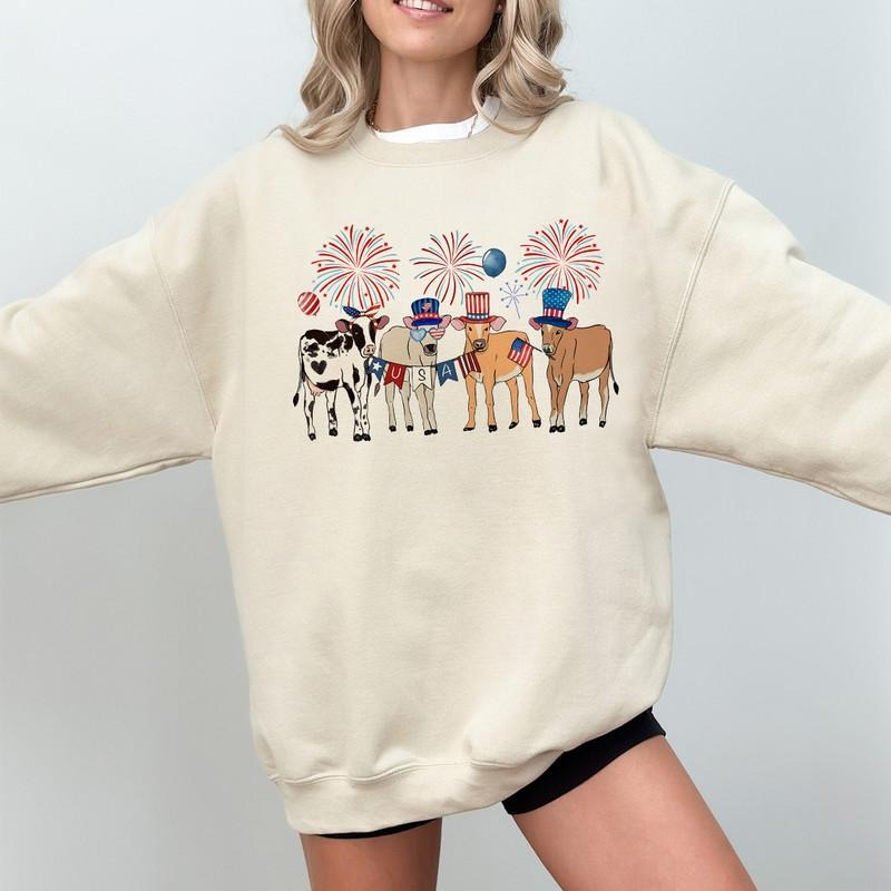 Cow 4th Of July Sweatshirt, Funny Cow Shirt, American Flag Shirt, Independence Day Shirt, Western Shirt, Patriotic Shirt,...