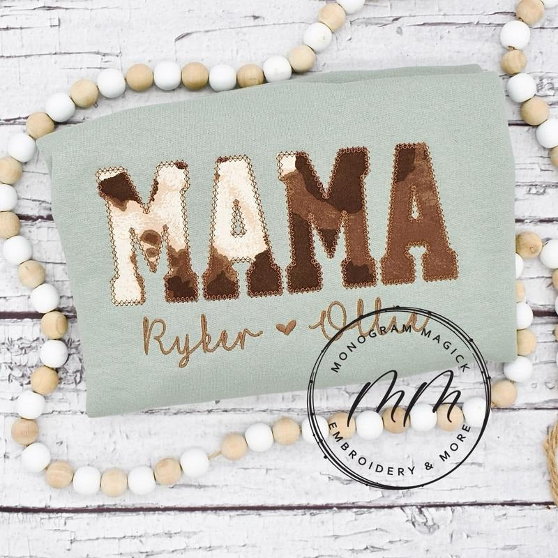 Cow Print Mama Sweatshirt with Names - CHOOSE ANY NAME T-Shirts, Hoodie | UrbanDripWear.com
