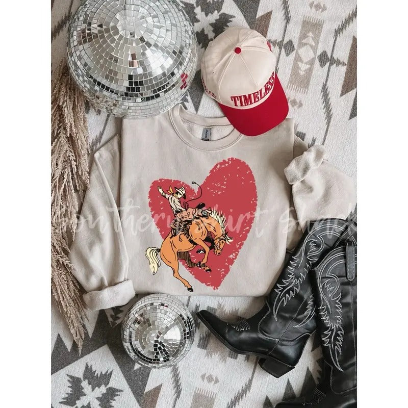 Cowboy Bronc Valentines Day Sweatshirt ~ Sand T-Shirts, Hoodie | UrbanDripWear.com