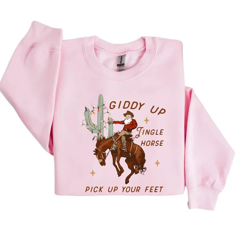 Cowboy Christmas Sweater, Giddy Up Jingle Horse Pick Up Your Feet, Howdy Country Christmas Horse, Cowgirl Shirt Hoodie,...