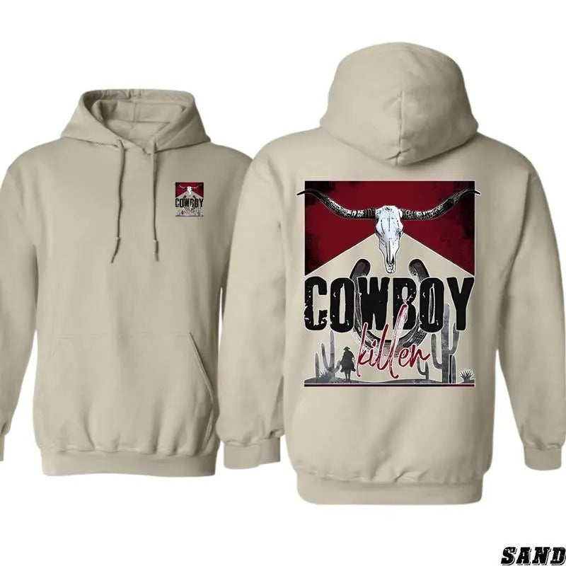 Cowboy Killer Skull Design Western Wear Hoodie - Sweaters, Tops, Skeleton Sweatshirt & Funny Western Skeleton Hoodie T-Shirts
