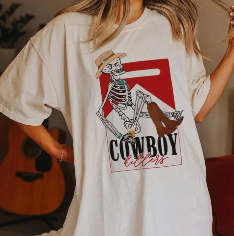 Cowboy Killers Graphic T-Shirt | Country Girl Tee, Vintage Tee, Boho Shirt Skeleton Cowboy marlboro shirt funny skeleton ...