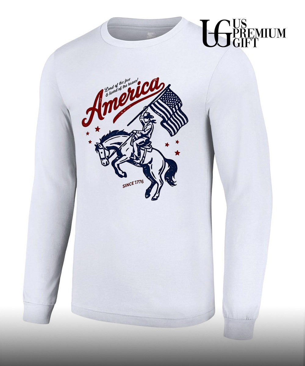 Cowboy on Bucking Horse Land of the free and home of the brave America since 1776 shirt