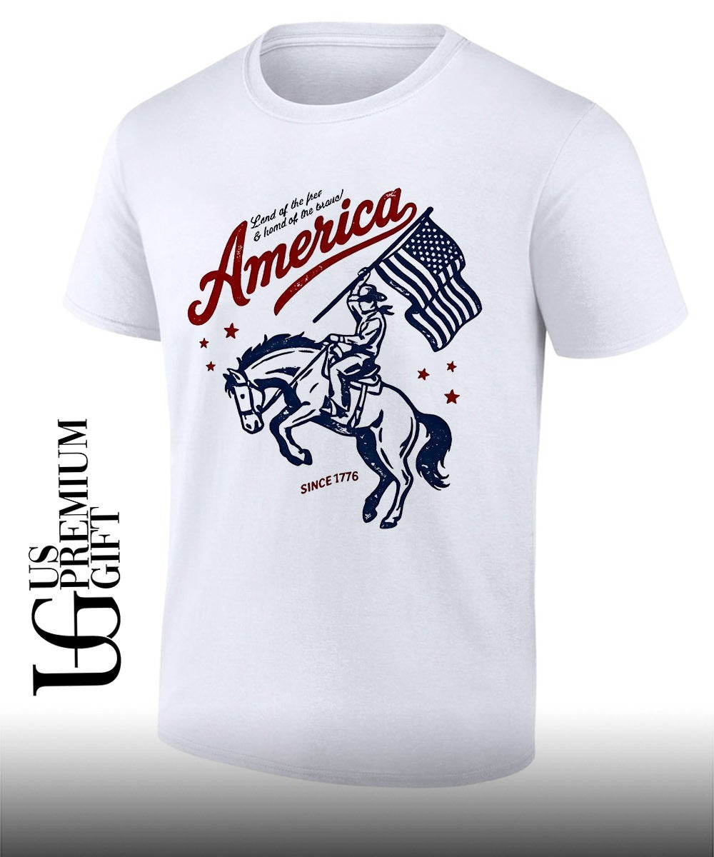 Cowboy on Bucking Horse Land of the free and home of the brave America since 1776 shirt