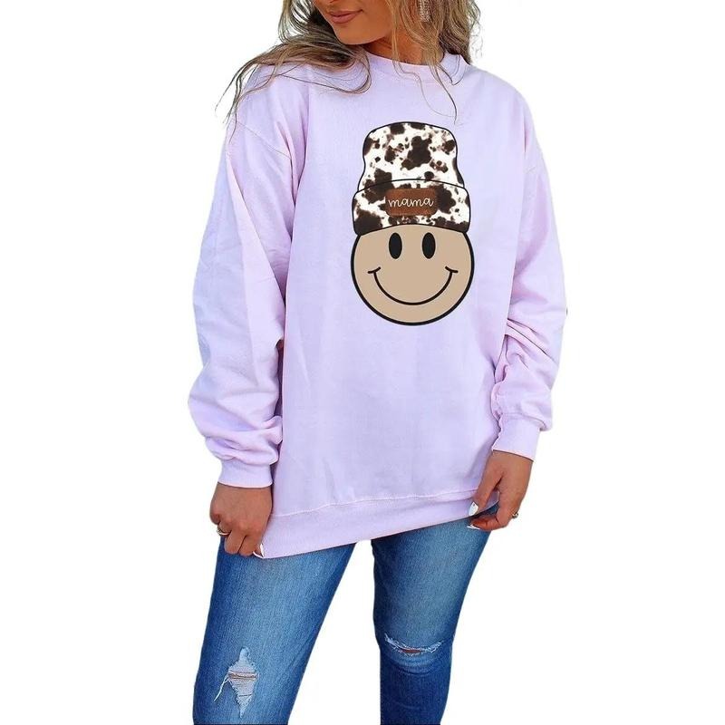 Cowhide Beanie Mama Happy Face Unisex NuBlend Crew Sweatshirt T-Shirts, Hoodie | UrbanDripWear.com