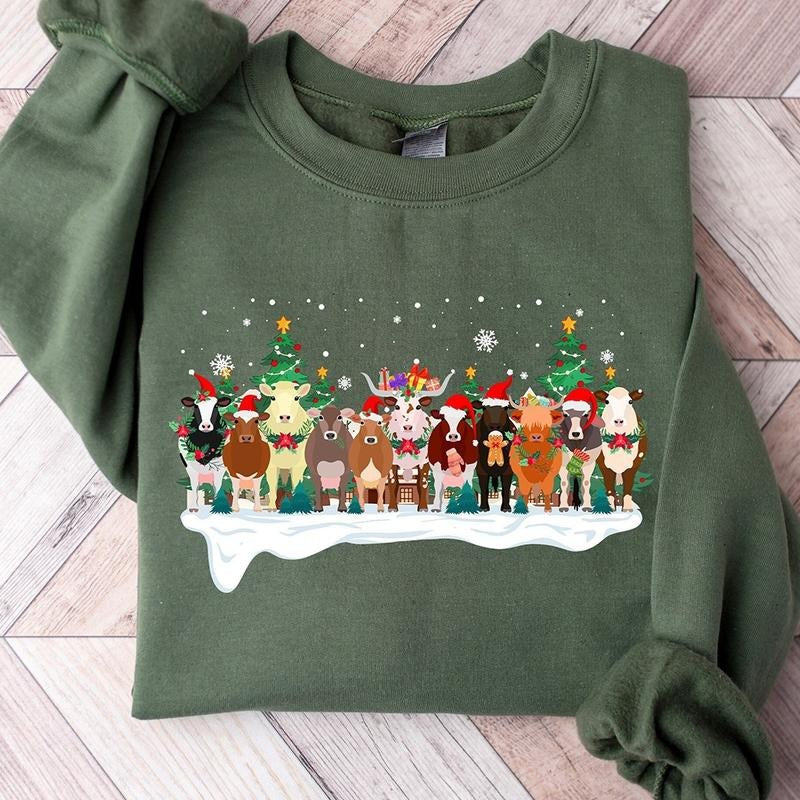 Cows Christmas Crewneck Sweatshirt, Hoodie, T-shirt | UrbanDripWear.com