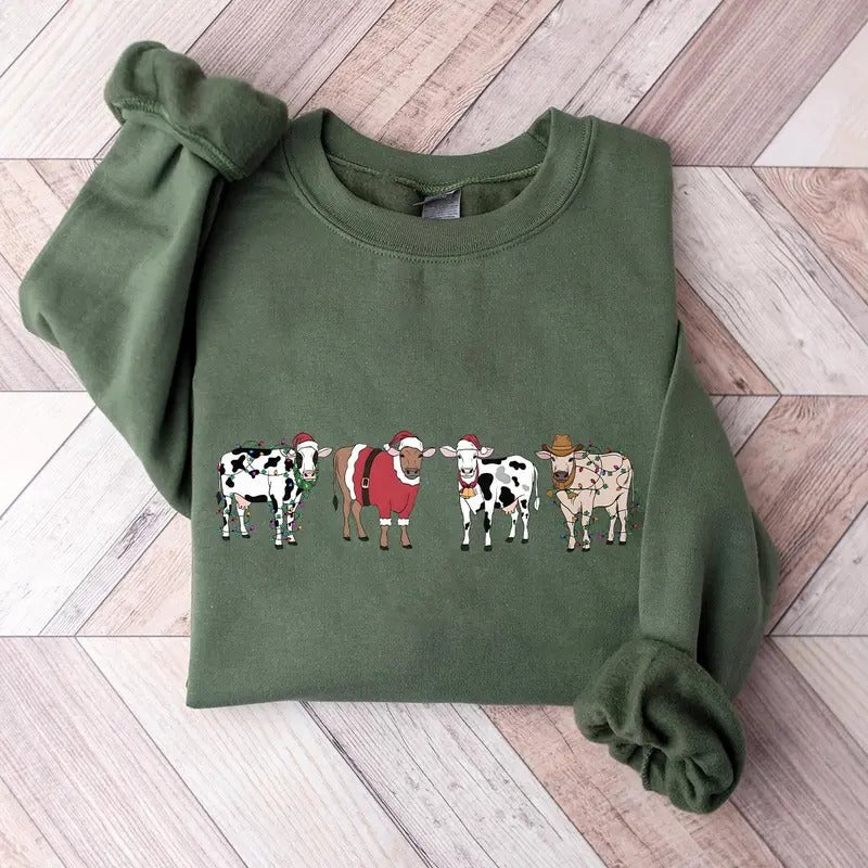 Cows Christmas Sweatshirt, Hoodie, Tshirt, Cute Christmas 2024 Gifts | UrbanDripWear.com