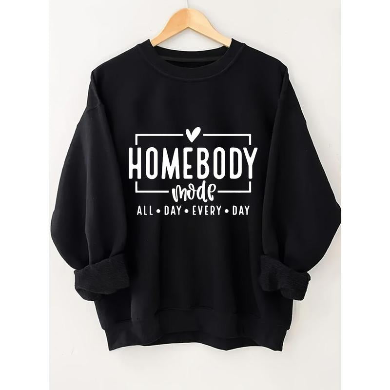 Cozy Homebody Print Pullover Sweatshirt - Fashion Sweatshirts for Women - Soft Casual Long Sleeve Crew Neck Design with...